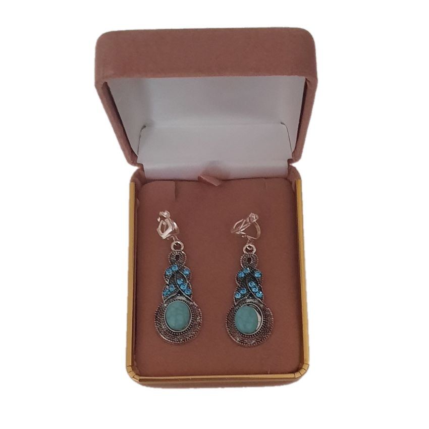 Turquoise Marcasite Dangly Clip On Earrings(2)