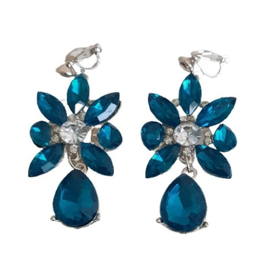 Turquoise Glass Stone Large Clip On Drop Earrings