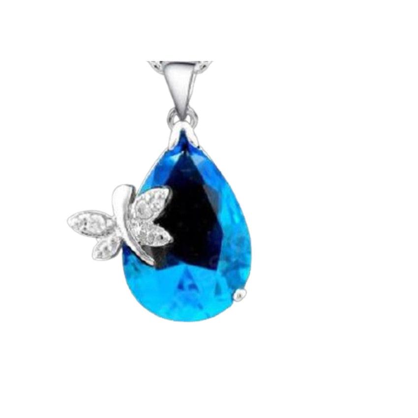 Turquoise Pear Drop Stone With a Silver Butterfly Pendant