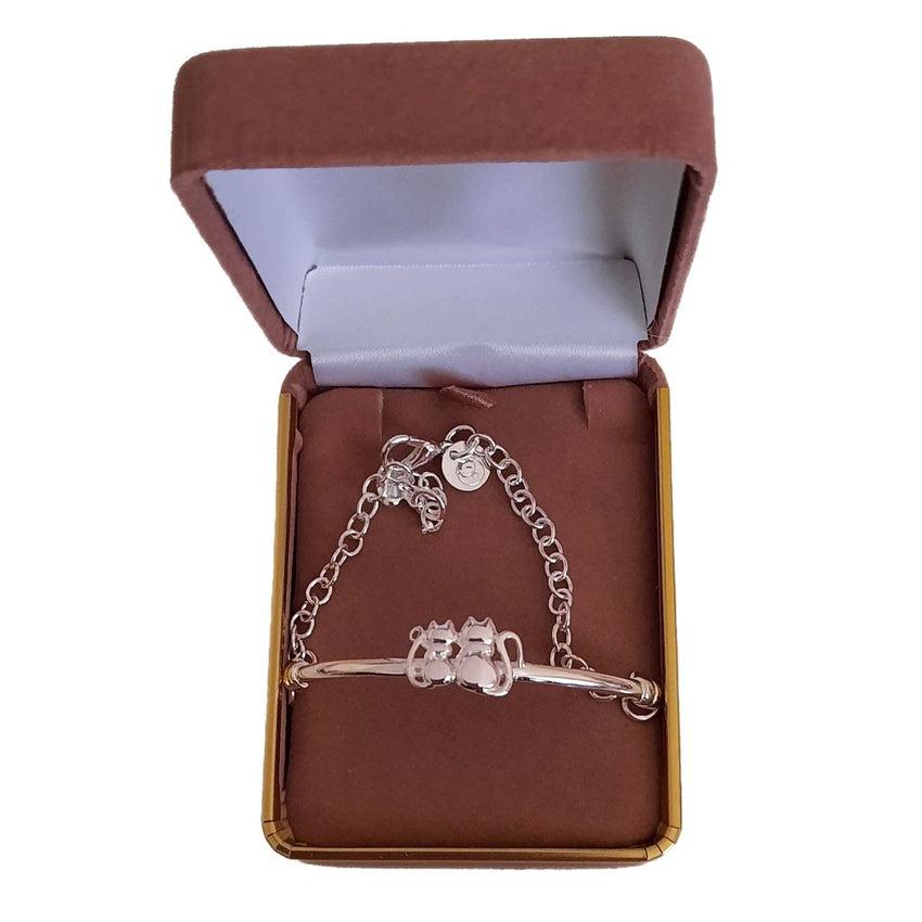 Two Sitting Cats Silver Adjustable Bracelet