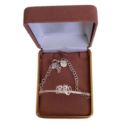 Two Sitting Cats Silver Adjustable Bracelet
