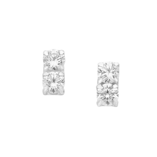 Two Stone Tiny Sterling Silver Earrings