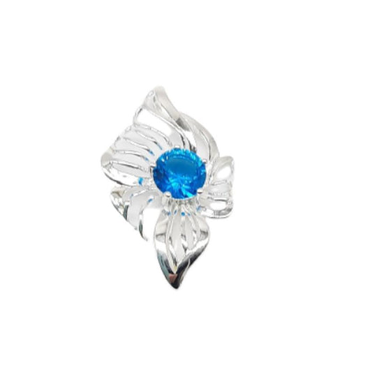 Unusual Wavy Design Silver Pendant With A Light Blue Centre Stone