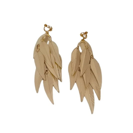 Very Large Leaf Drop Gold Clip On Earrings