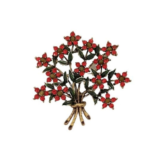 Very Large Red Cubic Zirconia Flower Brooch