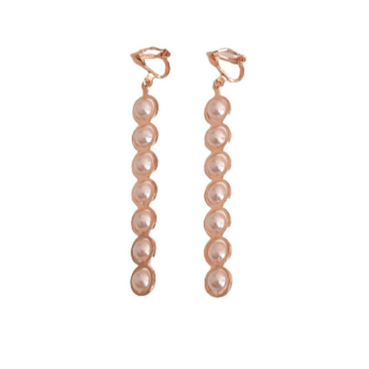 Very Long Pearl Drop Clip On Earrings