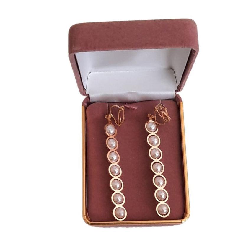 Very Long Pearl Drop Clip On Earrings