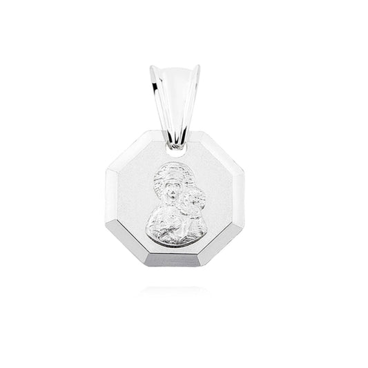 Very Small Hexagonal Virgin Mary Sterling Silver Pendant