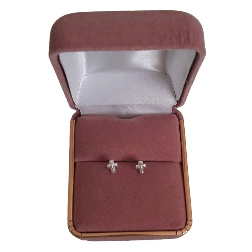 Very Small Square Cut Sterling Silver Cross Earrings