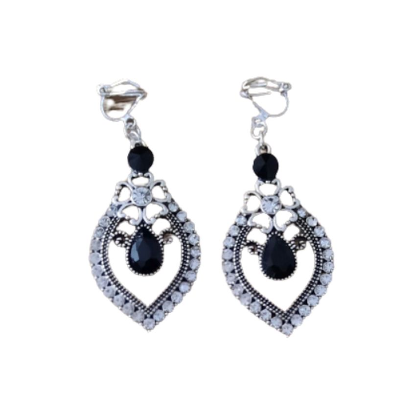 Vintage Design Black Clip On Earrings
