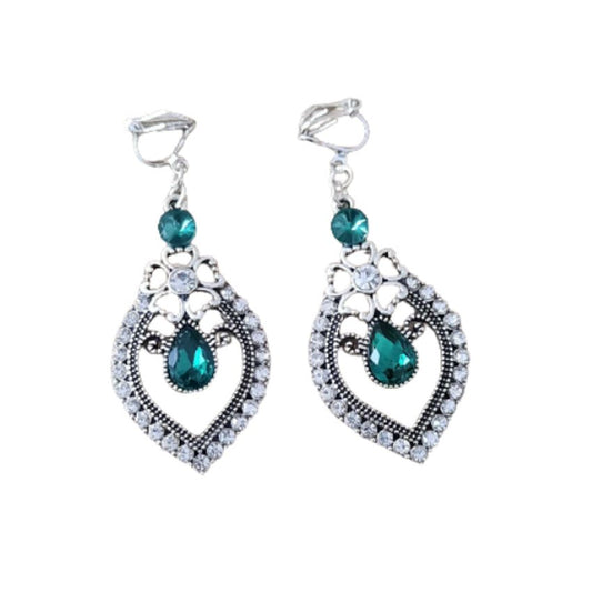 Vintage Design Emerald Green Clip On Earrings