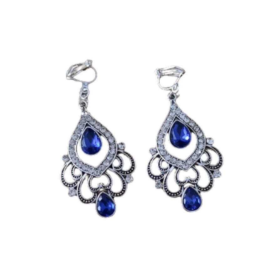 Vintage Design Royal Blue Clip On Earrings