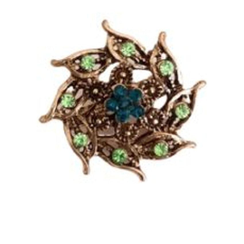 Vintage Inspired Small Green And Gold Brooch