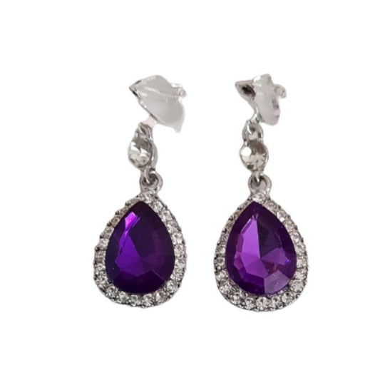 Violet Purple Clip On Diamante Earrings