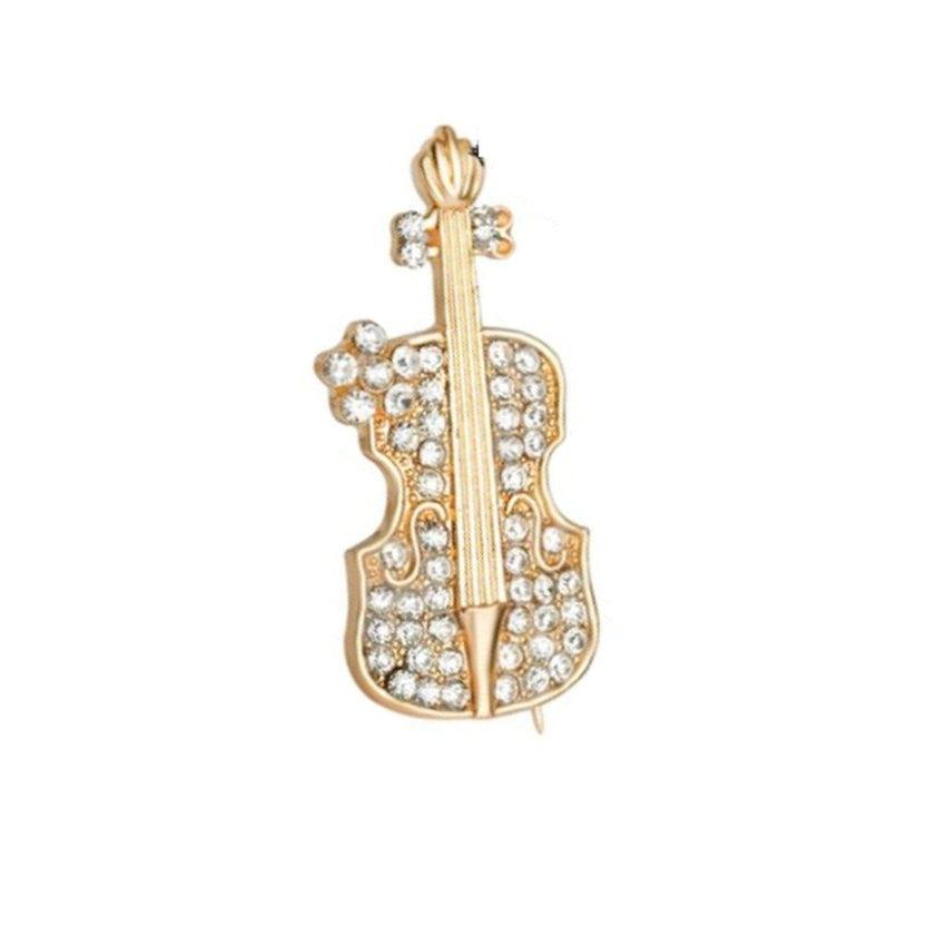 Violin Brooch With Diamante Stones