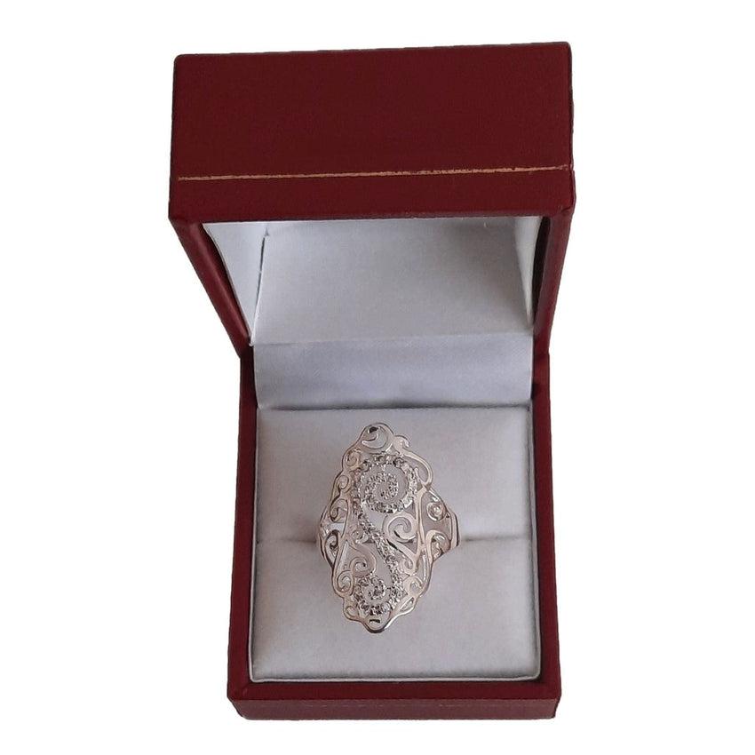 Wave Frame Ladies Ring Set with a Cubic Zirconia Stone Ladies Ring