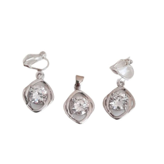 Wave Frame Silver Clip On Earrings Set