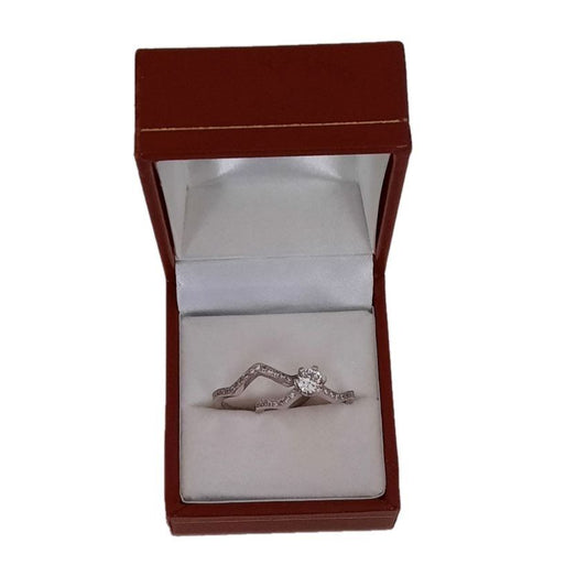 Wavy Wedding Ring Silver Set Round Stone
