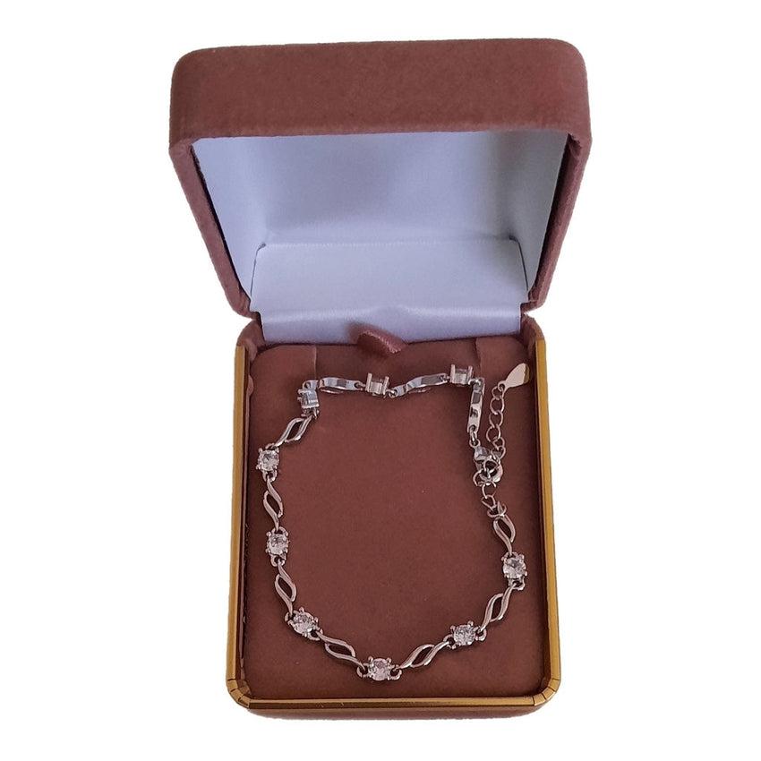 Wavy Silver With Cubic Zirconia Stones Bracelet