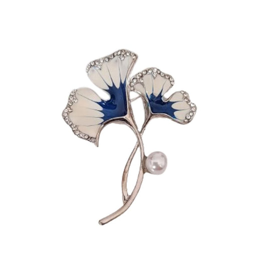 White And Blue Diamante Flower Brooch