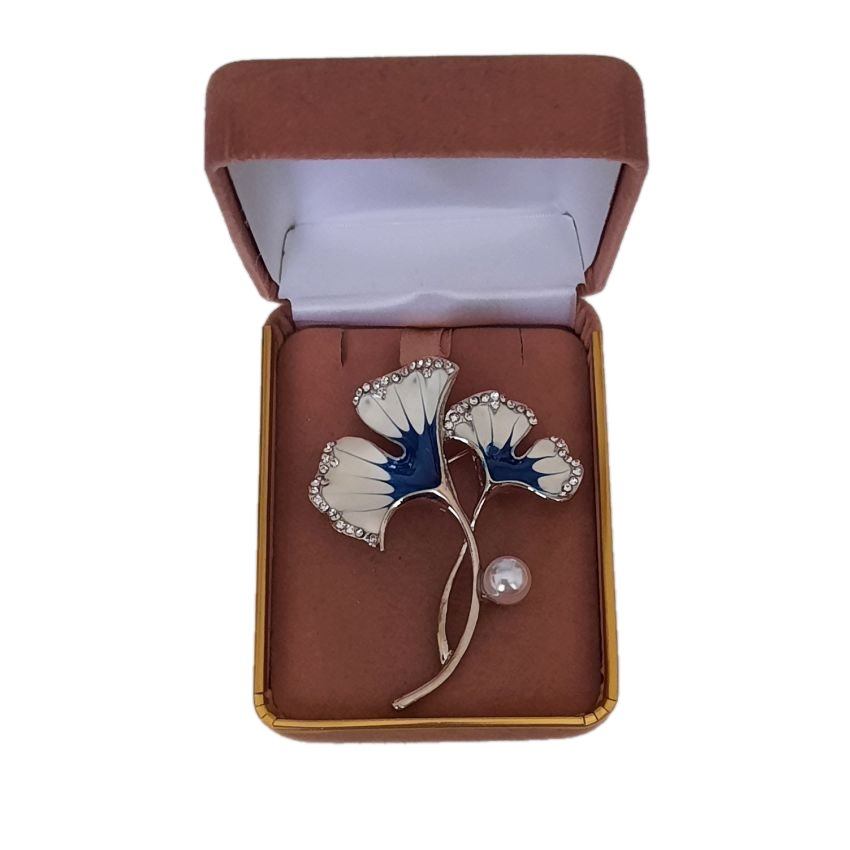 White And Blue Diamante Flower Brooch(2)