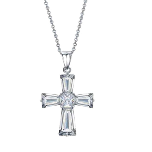 White Baguette Stone Cross Pendant