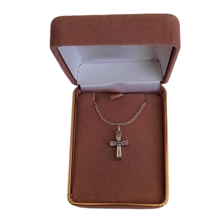 White Baguette Stone Cross Pendant