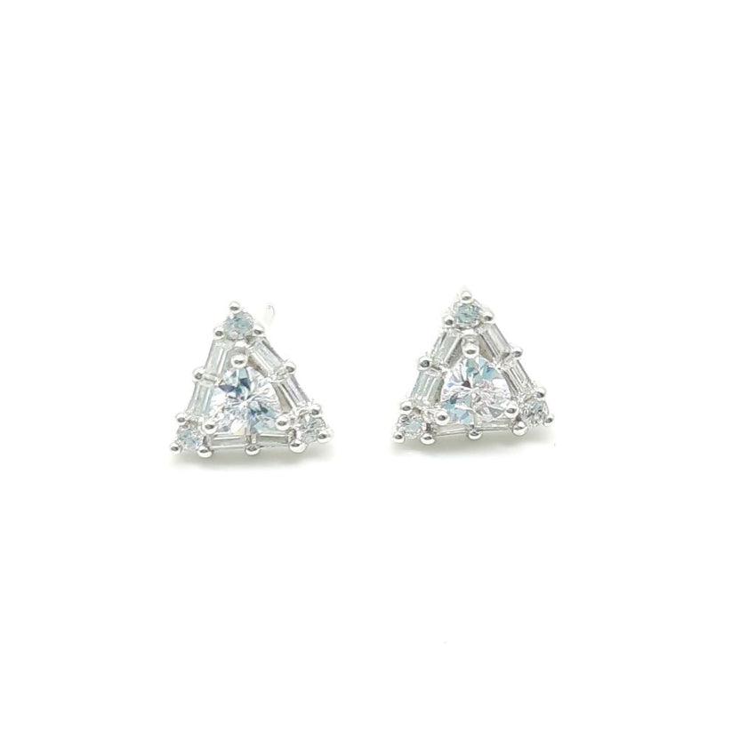 White Cubic Zirconia Triangle Shaped Baguette Stud Earrings
