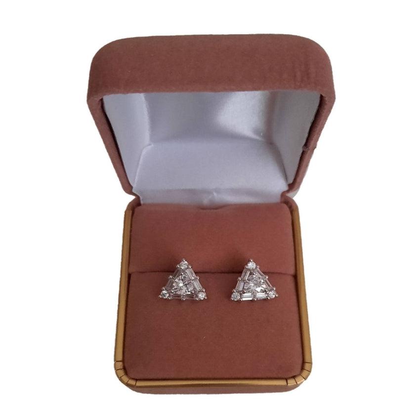 White Cubic Zirconia Triangle Shaped Baguette Stud Earrings