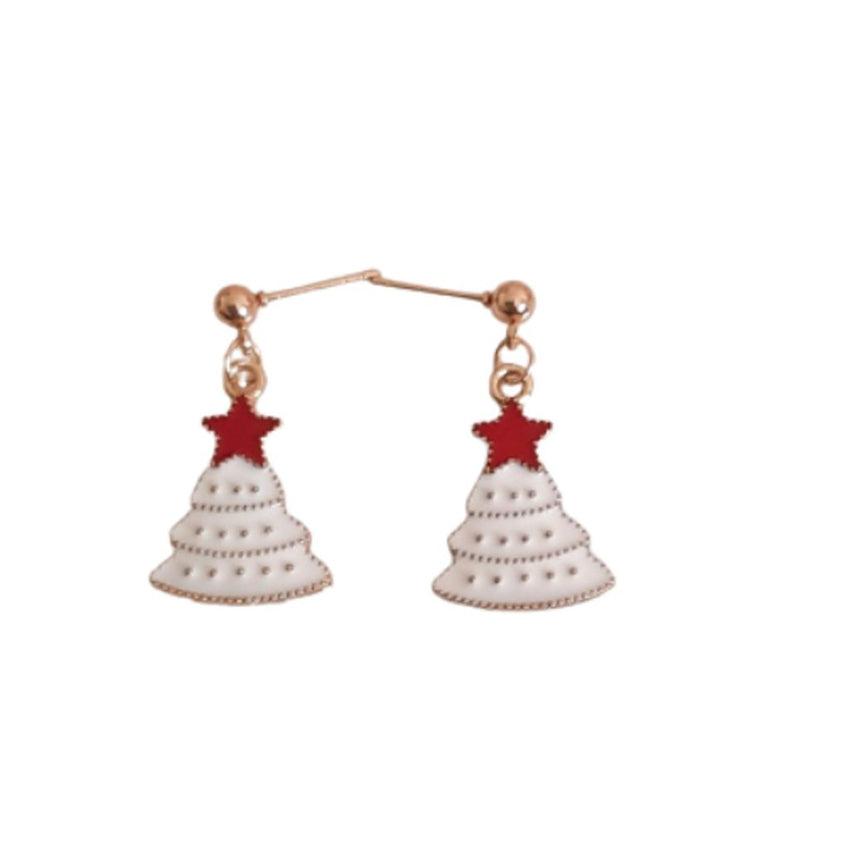 White Dangly Christmas Tree Earrings