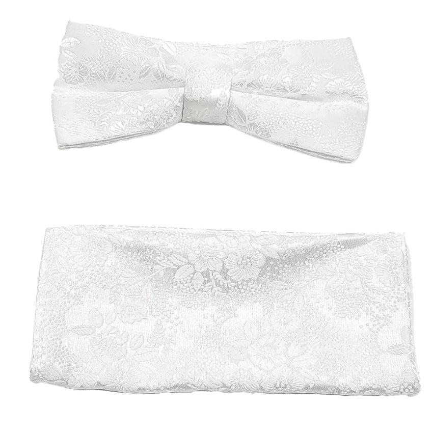 White Embroidered Bow Tie Set