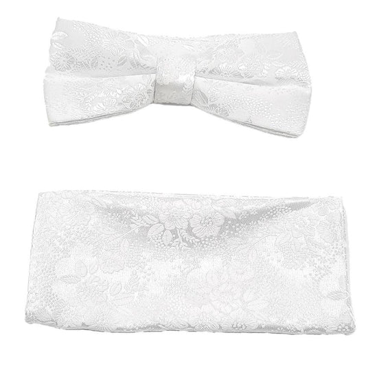 White Embroidered Bow Tie Set