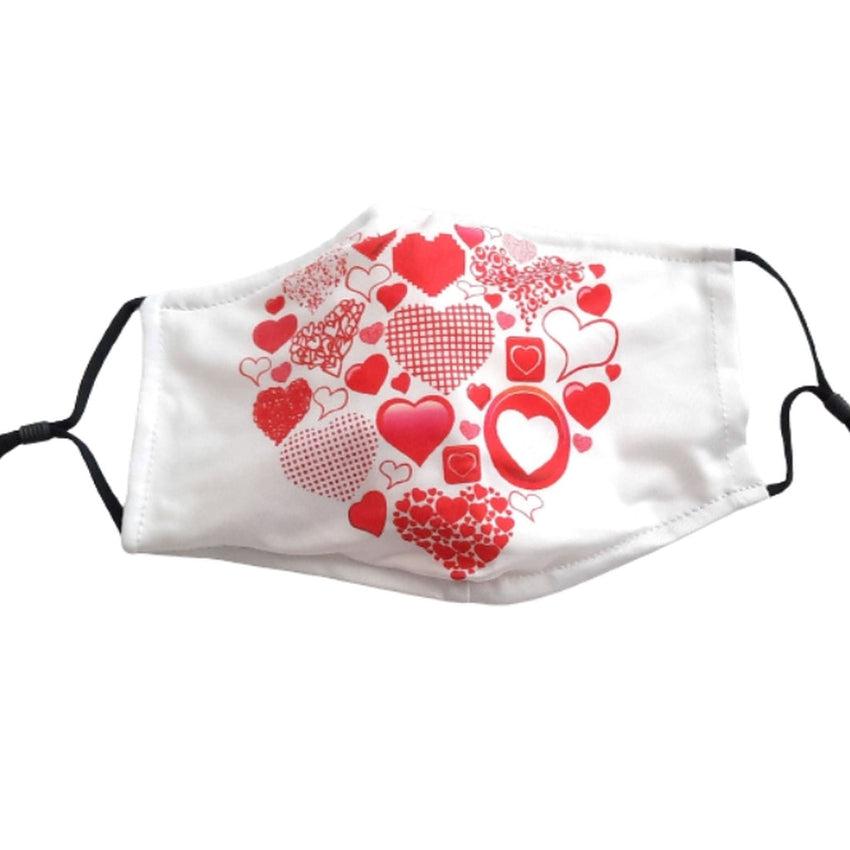 White Face Mask With Red Valentines Print