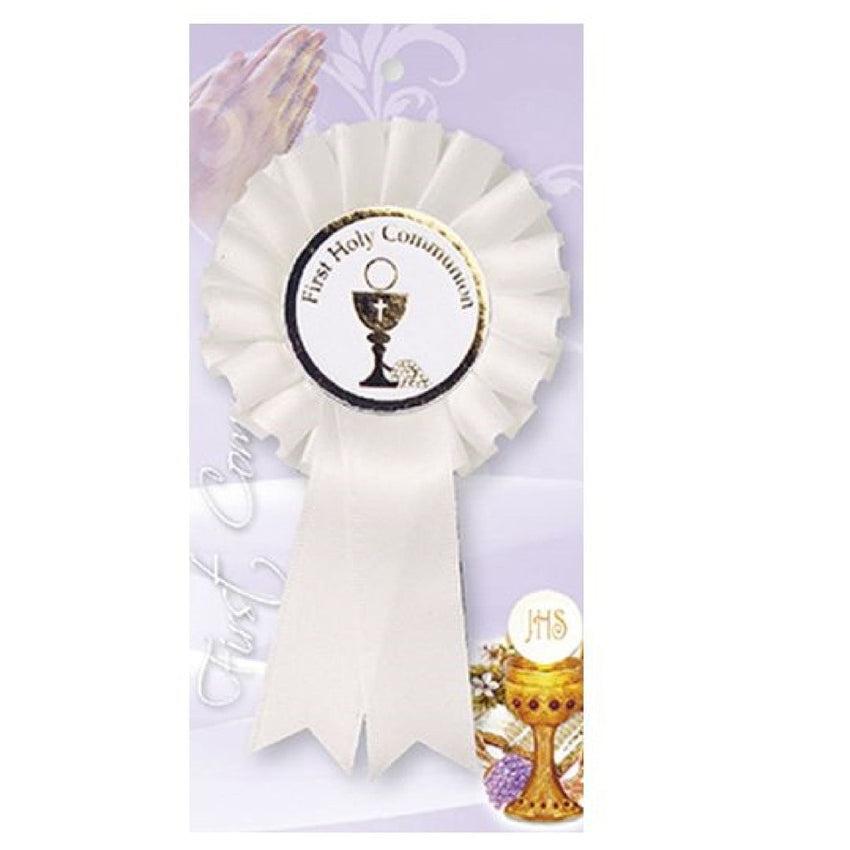 White First Holy Communion Rosette With A Gold Chalice