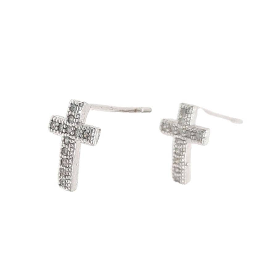 White Gold Plated Girls Communion Cross Earrings