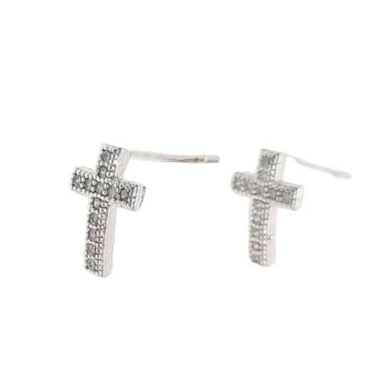 White Gold Plated Girls Communion Cross Earrings