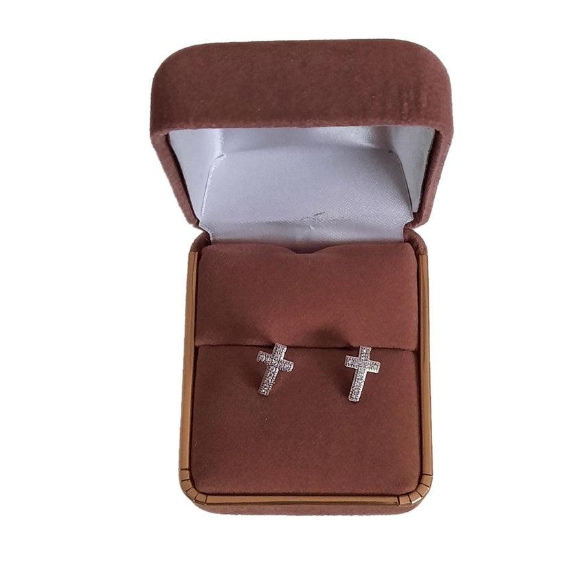 White Gold Plated Girls Communion Cross Earrings