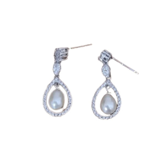 White Pearl Drop Sterling Silver Earrings