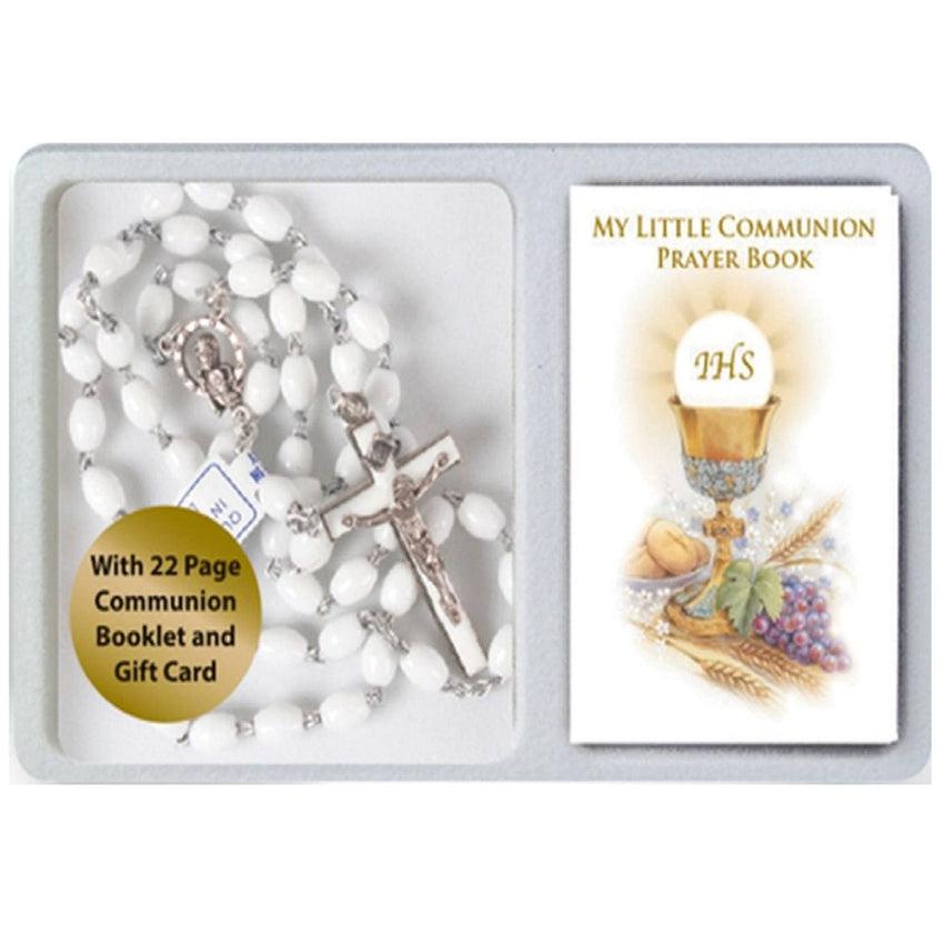 White Rosary Beads And MINI Prayer Book First Holy Communion Gift Set
