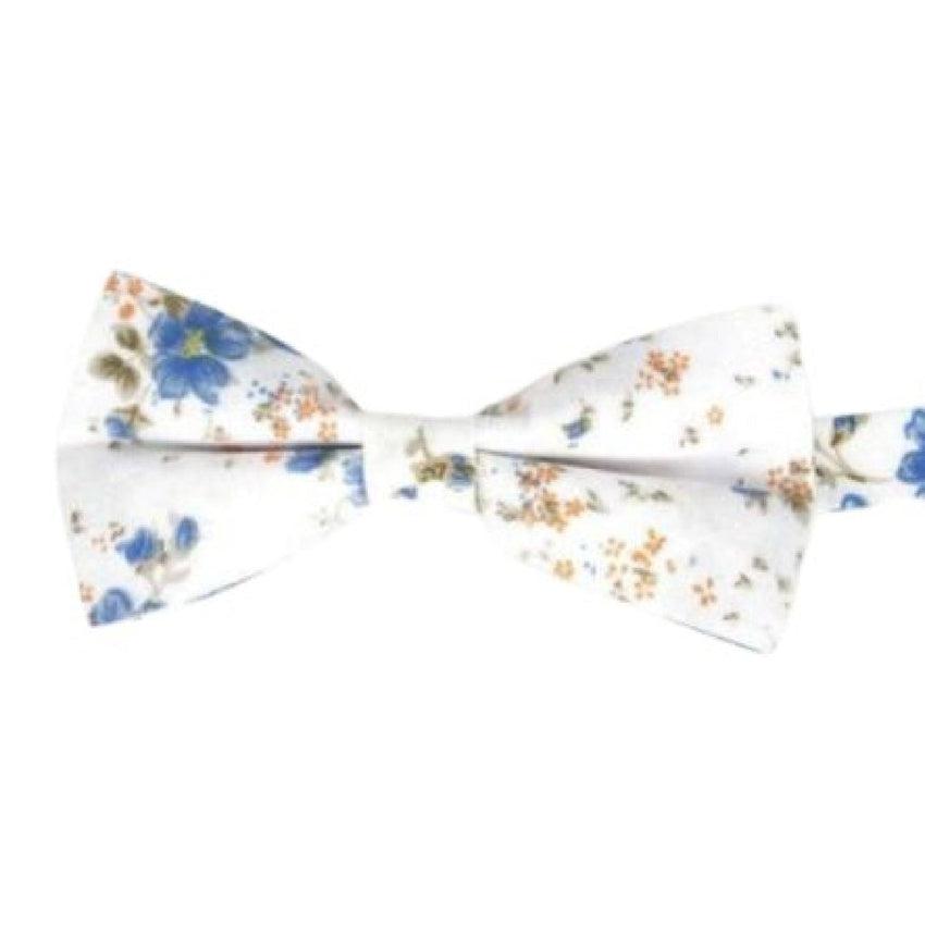 White With Blue And Orange Detail Bow Tie