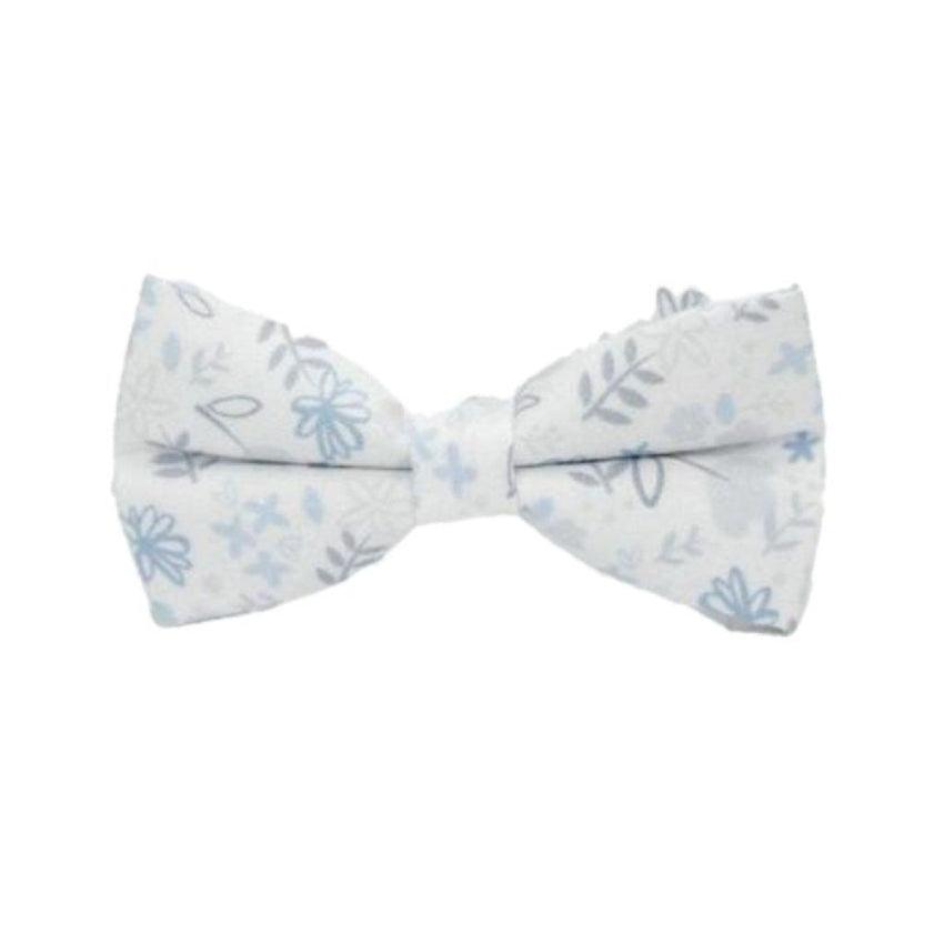 White With Blue Leaf Motif Adjustable Bow Tie
