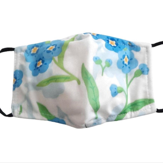 White With Bright Blue And Yellow Flowers Face Mask