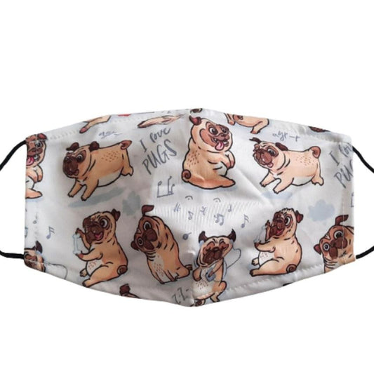 Wide Cartoon Pug Fun Face Mask