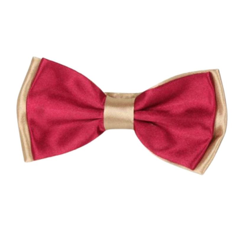 Wine Red Adjustable Bow Tie With Champagne Gold Edges And Hanky