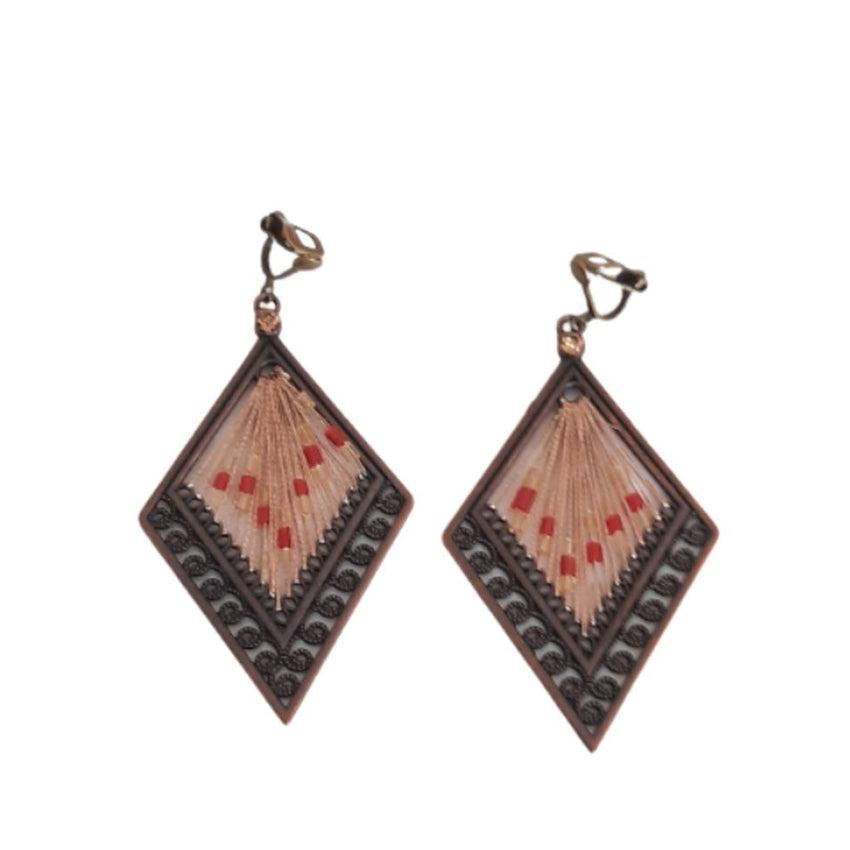 Woven Brown And Gold Clip On Earrings