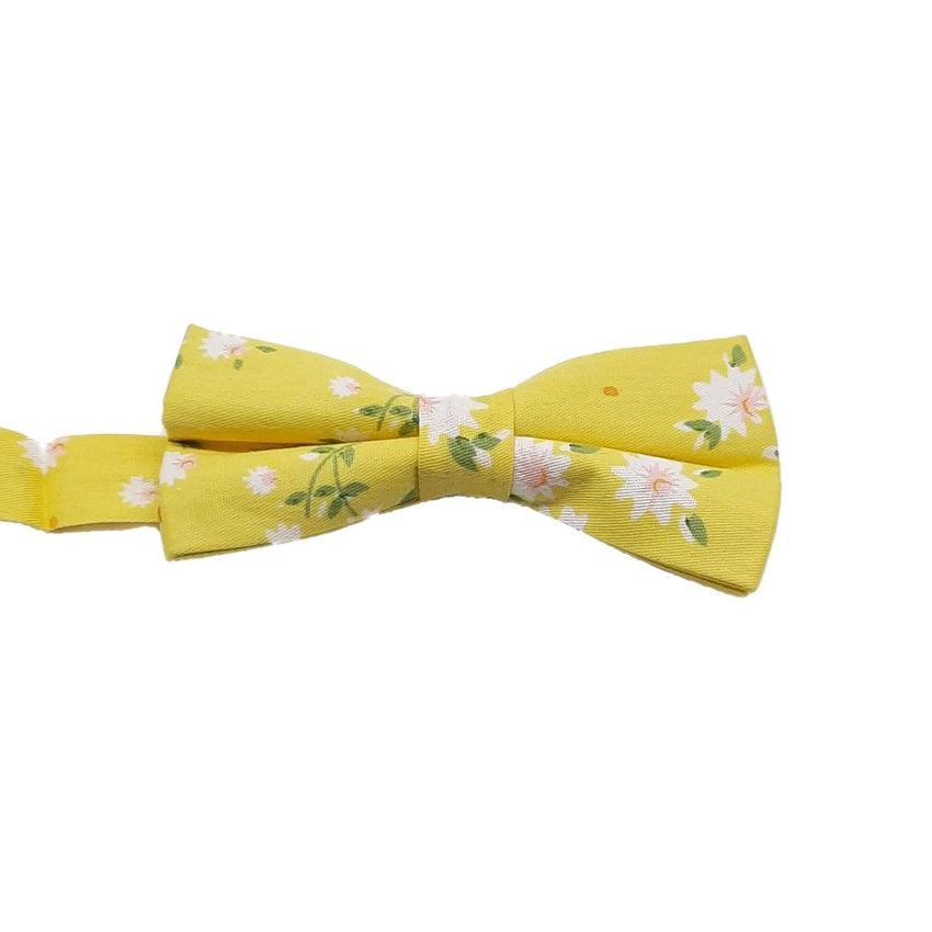 Yellow Bow Tie With A Green Floral Pattern