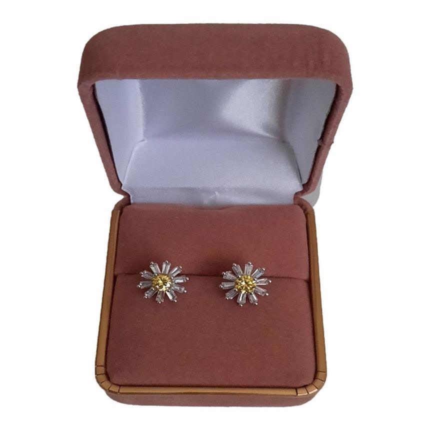 Yellow Citron Centre Baguette Cut Flower Stud Earrings