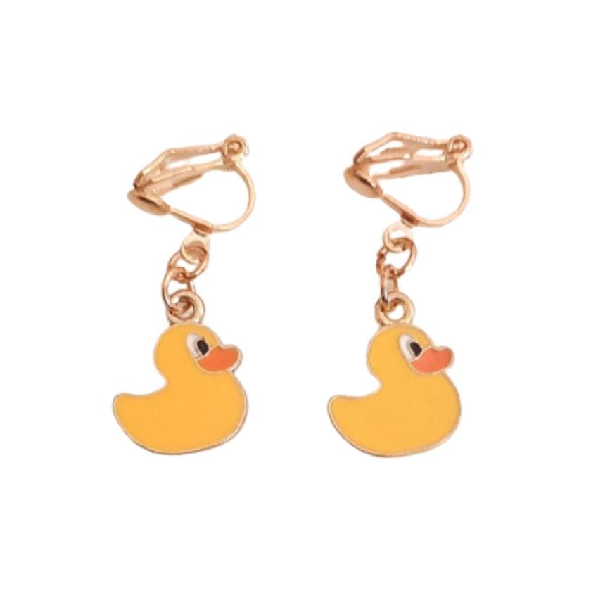 Yellow Duck Clip On Earrings
