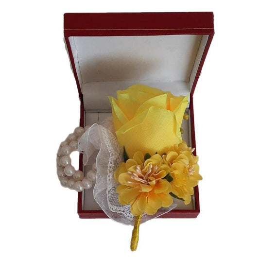 Yellow Flower Bouquet Wrist Corsage Pearl Bracelet