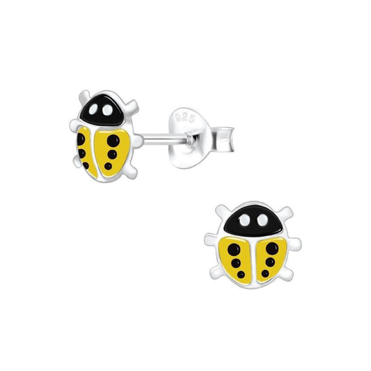 Yellow Sterling Silver Ladybird Childrens Stud Earrings